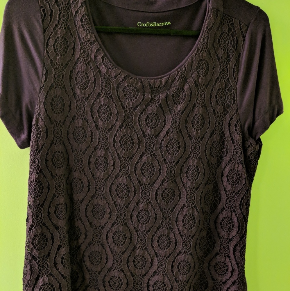 Petite Croft & Barrow Lace Trim Tee